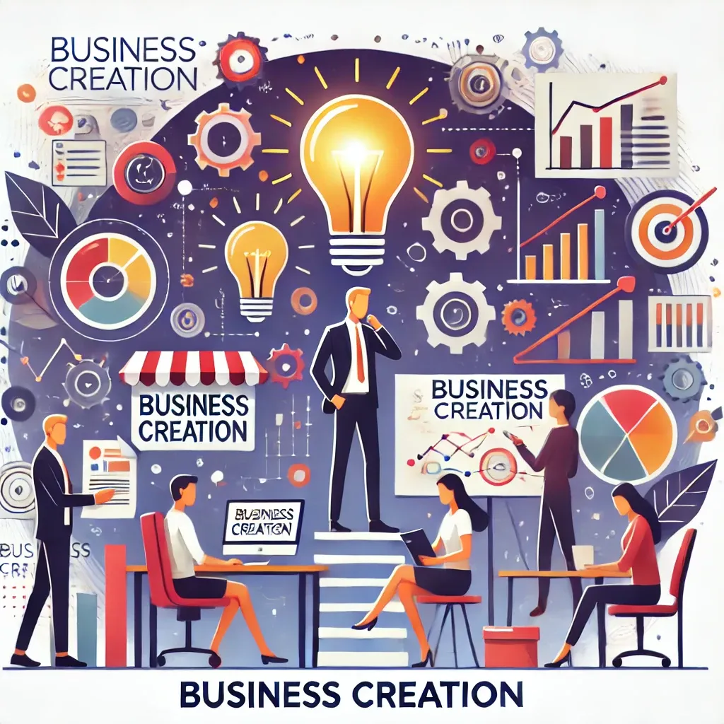 DALL·E 2024-10-23 17.49.08 - An illustration for a website promoting the training 'Business Creation.' The image should convey the concept of entrepreneurship and starting a new b.webp