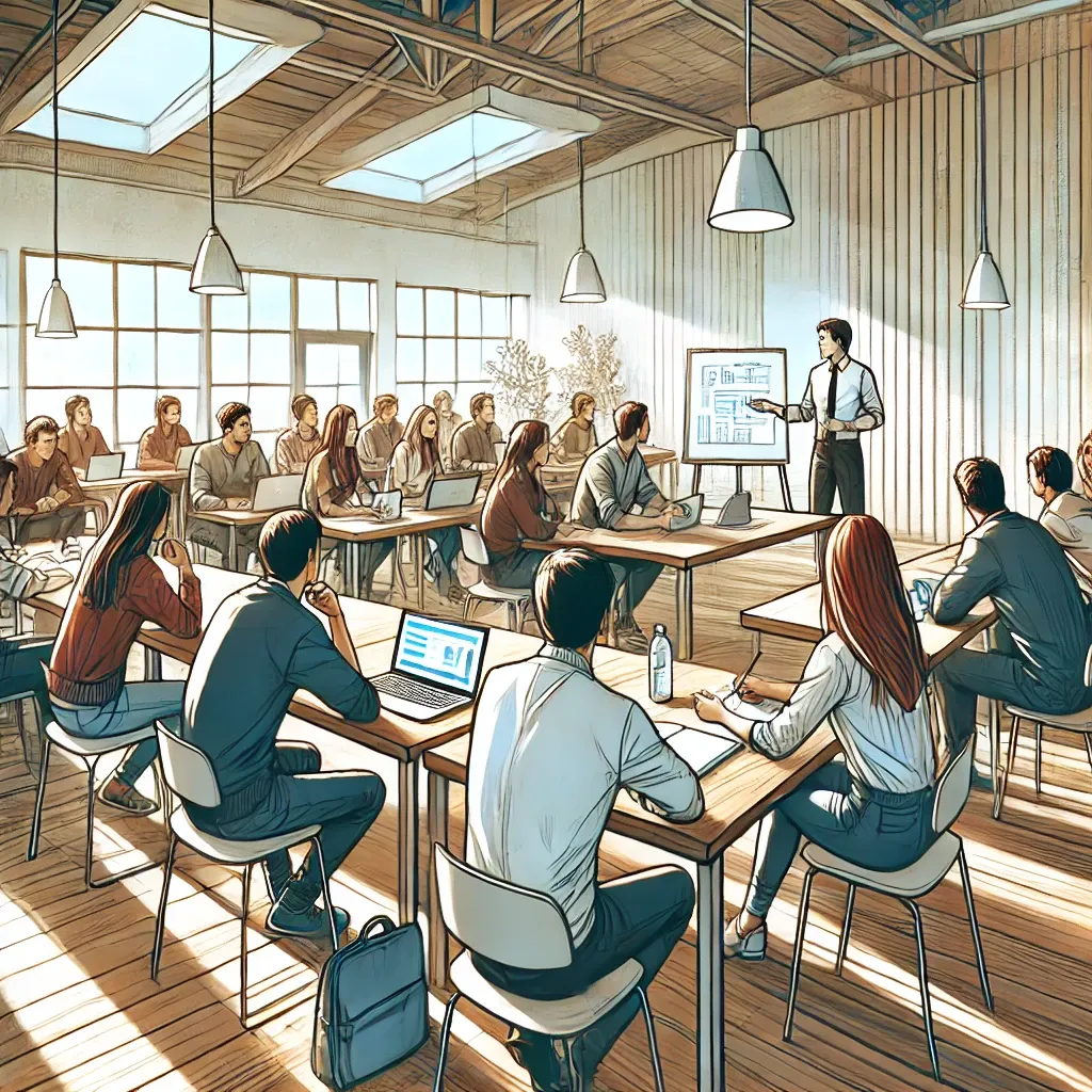 DALL·E 2025-02-25 15.29.20 - Une illustration réaliste et professionnelle dans le même style que la précédente, représentant un groupe de jeunes adultes suivant un atelier. La scè.webp