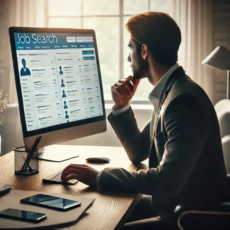 DALL·E 2024-10-30 14.32.24 - A professional employee sitting at a desk, browsing job listings on a computer screen. The individual appears thoughtful, wearing business casual atti.webp DALL·E 2024-10-30 14.32.24 - A professional employee sitting at a desk, browsing job listings on a computer screen. The individual appears thoughtful, wearing business casual atti.webp